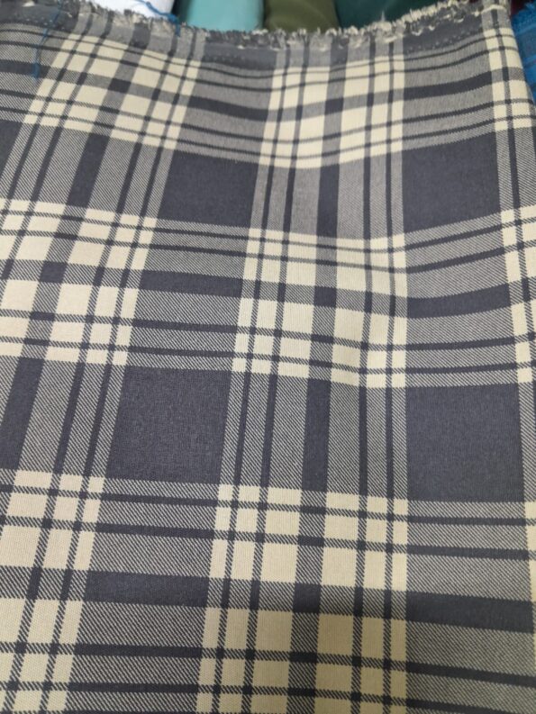 Navy Blue & Cream Twill Cotton Large Check Shirt Fabric
