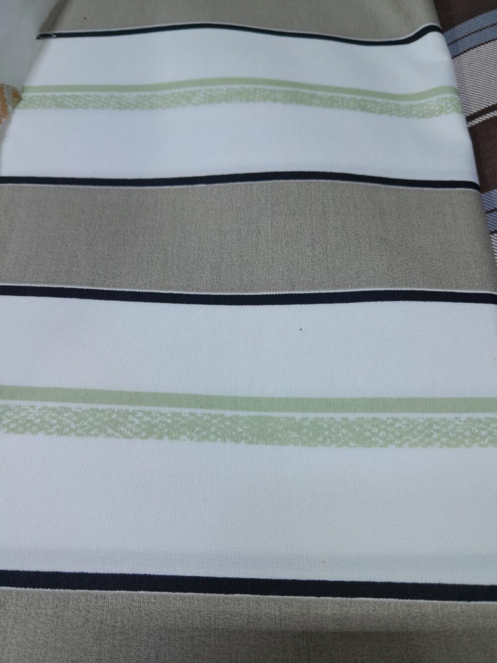 Beige & White Striped Fabric with Green Accent – Cotton Blend”
