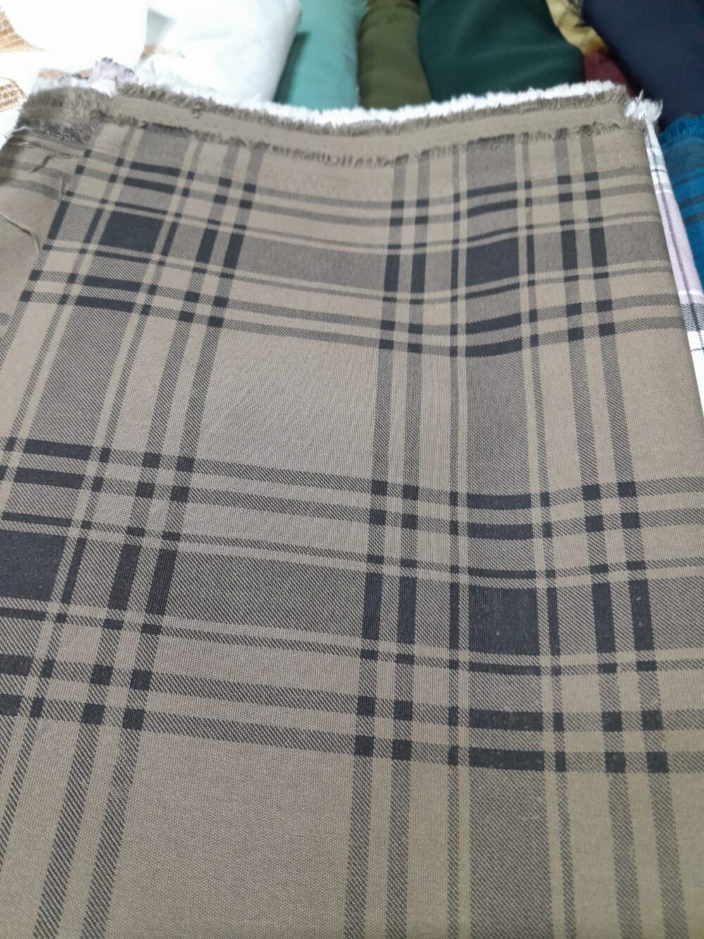Men’s Twill Cotton Shirt Piece – Classic Beige & Black Check Fabric