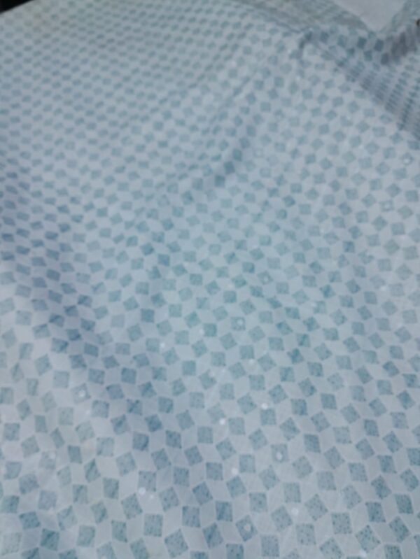 Sky Blue and White Geometric Cube Pattern Cotton Jacquard Fabric