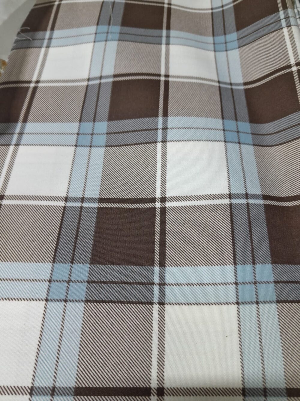 Men’s Twill Cotton Shirt Piece – Coffee Brown & Sky Blue Check Fabric